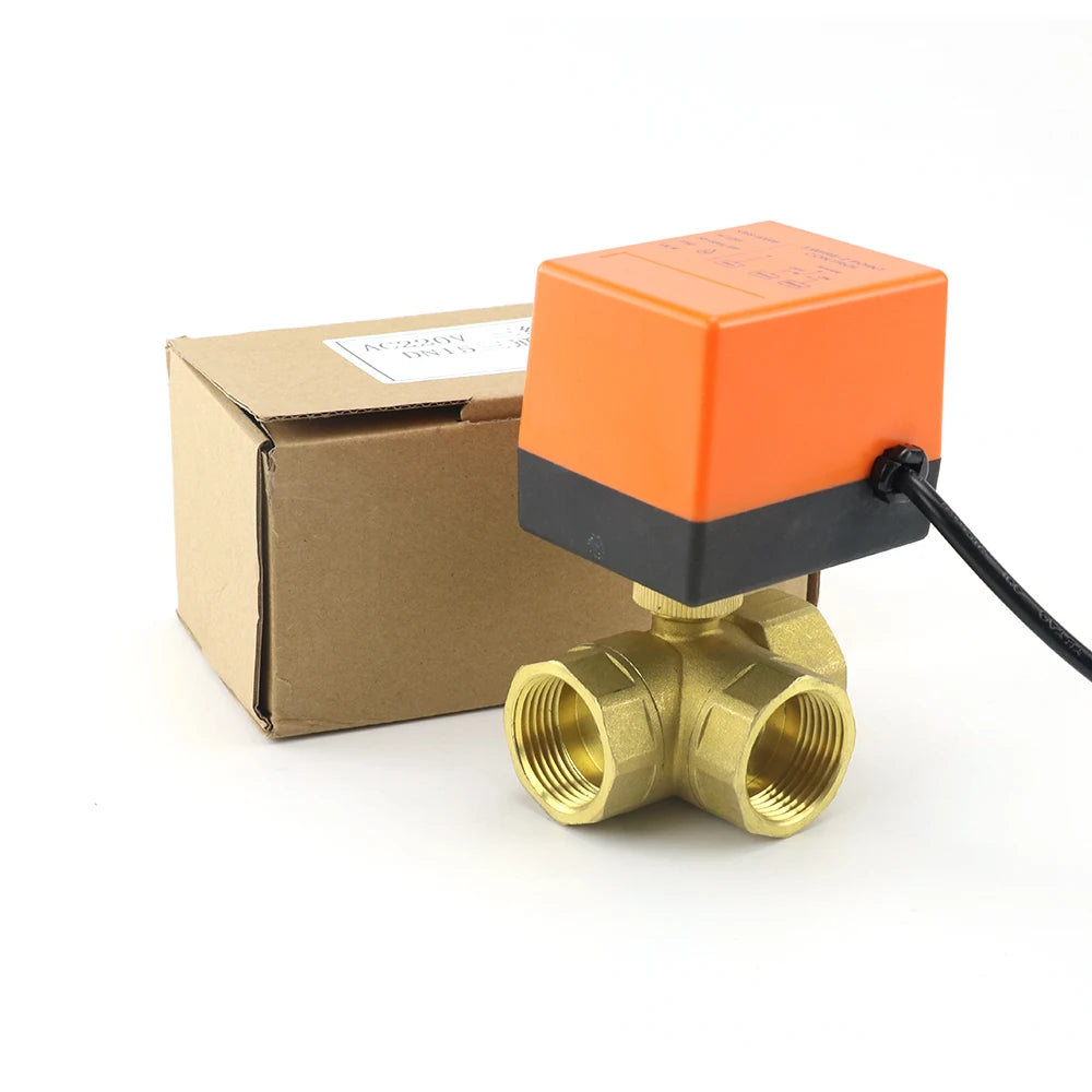 DN15/20/25/32 AC220V 12V Two/Three-way Brass Electric Ball Valve Three Wire Two Control 2-way 3-way Solenoid Valve 1/2" 3/4" 1"