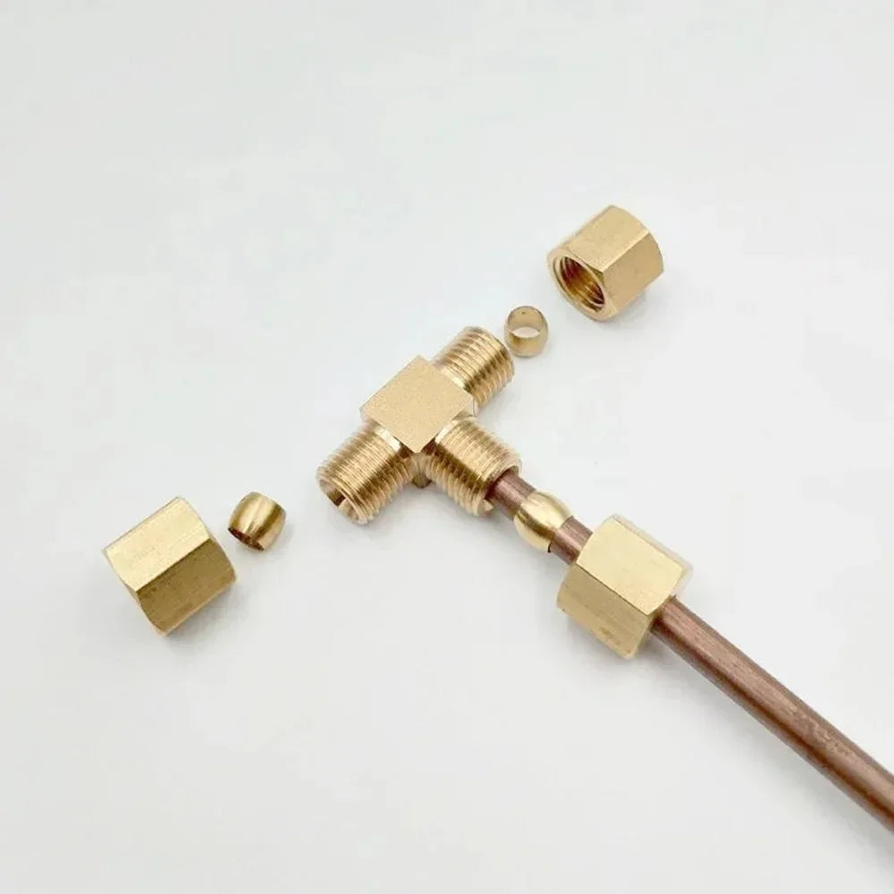 Fit 1/8" 3/16" 1/4" 5/16" 3/8" 1/2" 5/8" Tube Brass Tee 3 Ways Compression Union Fitting Water Gas Oil Connector