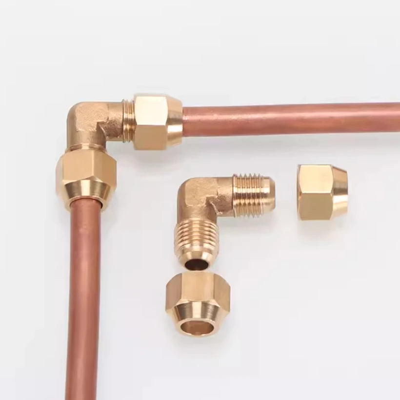 Brass Air Conditioner Forged SAE 1/4 3/8 1/2 3/4 fit UNF Thread Elbow + Nut Equal Flare Connecting Pipe Fitting Adapeter