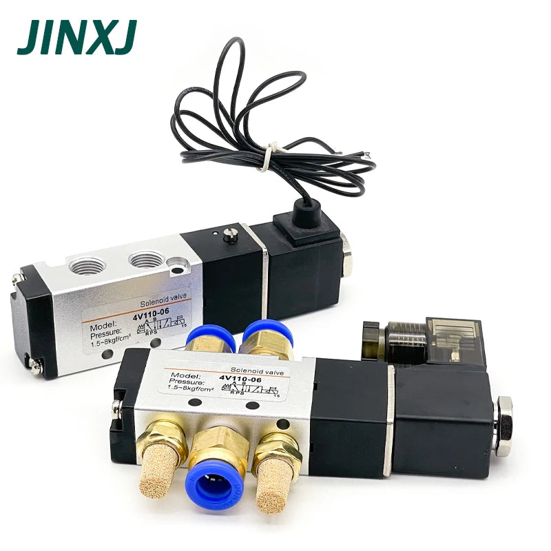Pneumatic 4V110-06 1/8 Air Solenoid Valve 5 Way Port 2 Position Gas Pneumatic Electric Magnetic Valves DC12V 24V 110V 220V