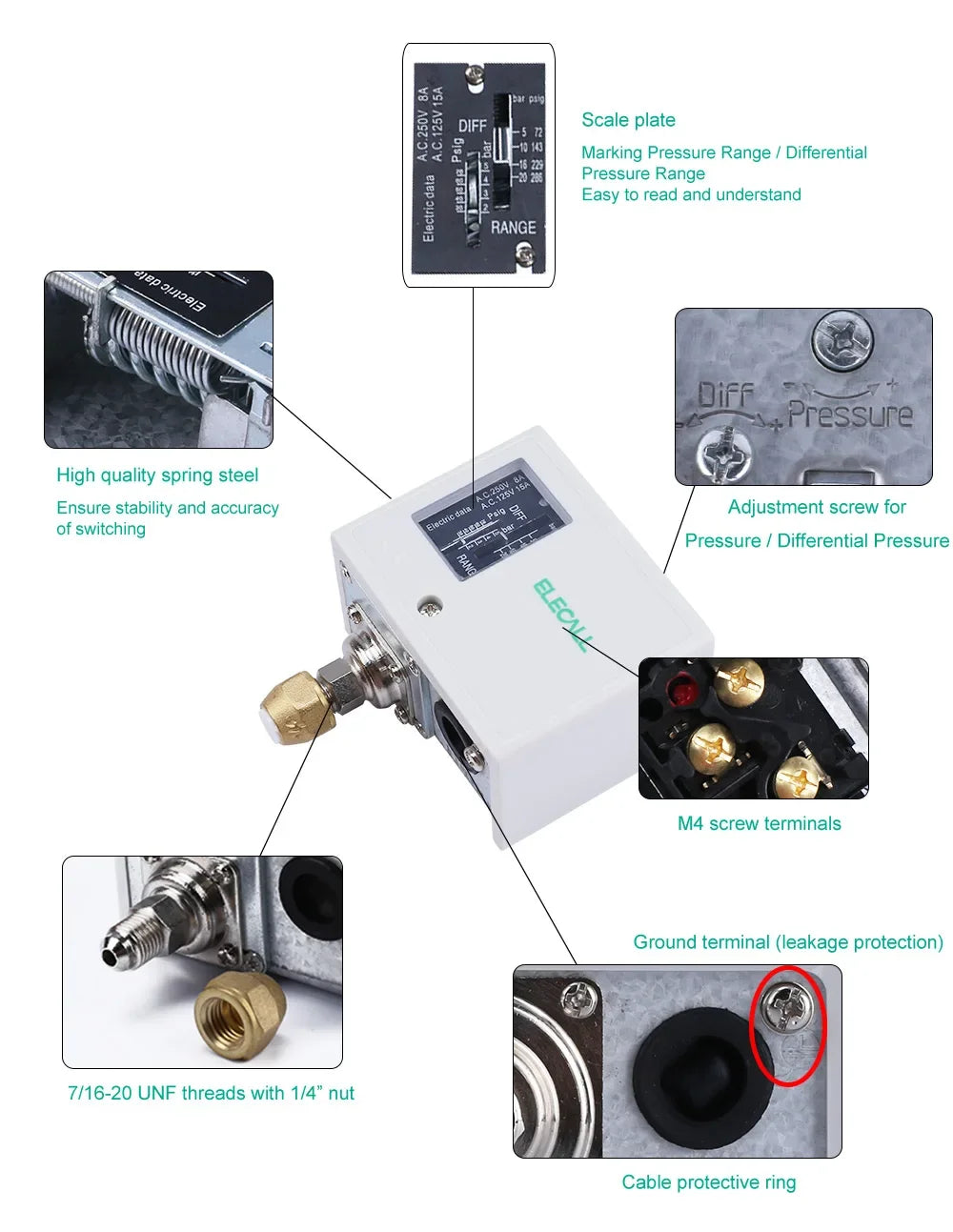 ELECALL  Automatic Pressure Controller Switch Digital Air Water Pump Compressor Pressure Controller
