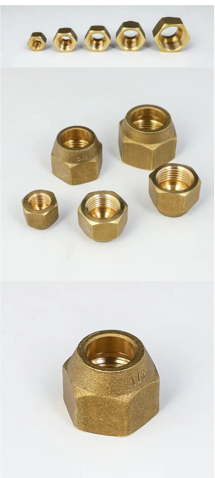 Brass Air Conditioner Nut Forged SAE 1/4 3/8 1/2 3/4 fit UNF Metric Female Thread Flare Connecting Pipe Fitting Adapeter