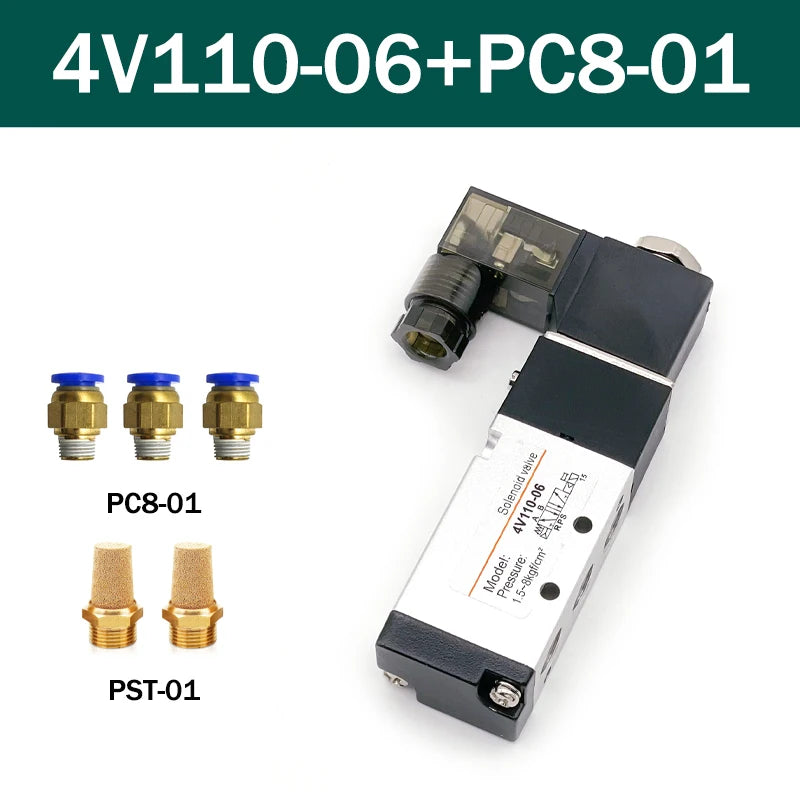 Pneumatic 4V110-06 1/8 Air Solenoid Valve 5 Way Port 2 Position Gas Pneumatic Electric Magnetic Valves DC12V 24V 110V 220V