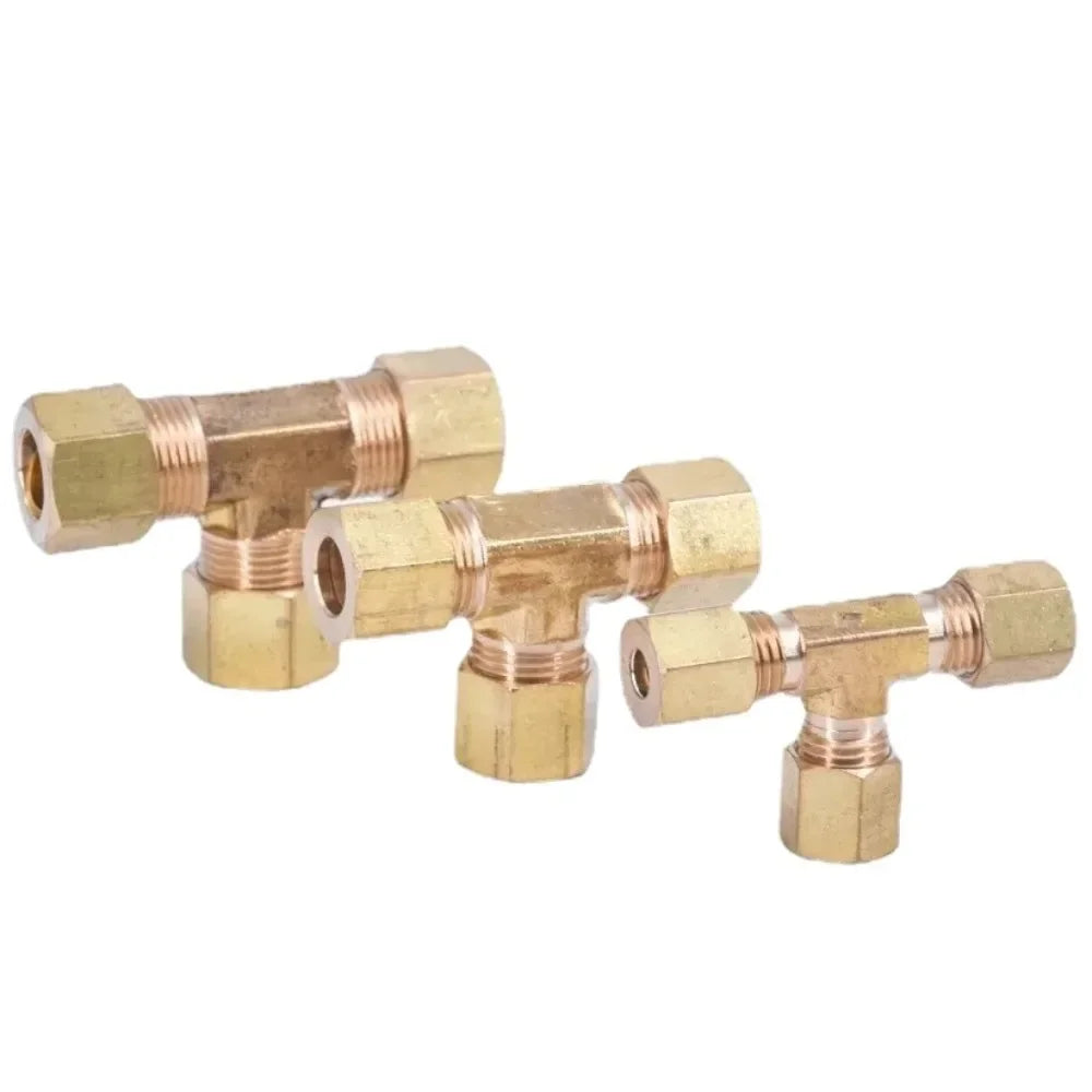 Fit 1/8" 3/16" 1/4" 5/16" 3/8" 1/2" 5/8" Tube Brass Tee 3 Ways Compression Union Fitting Water Gas Oil Connector