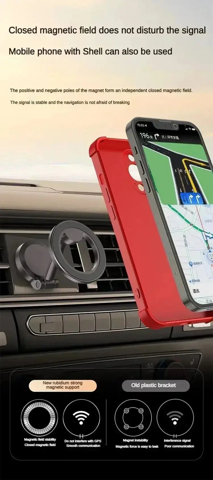 Strong Magnetic Cell Phone Holder Car 360° Swivel Adjustable Back Sticker Holder Magsafe for iPhone 15 Samsung Xiaomi Universal