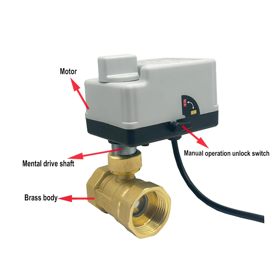 DN15 DN20 DN25 DN50 Brass Motorized Ball Valve 220V 12V 24V 3-Wire 2-Control Electric Actuators with Manual Switch