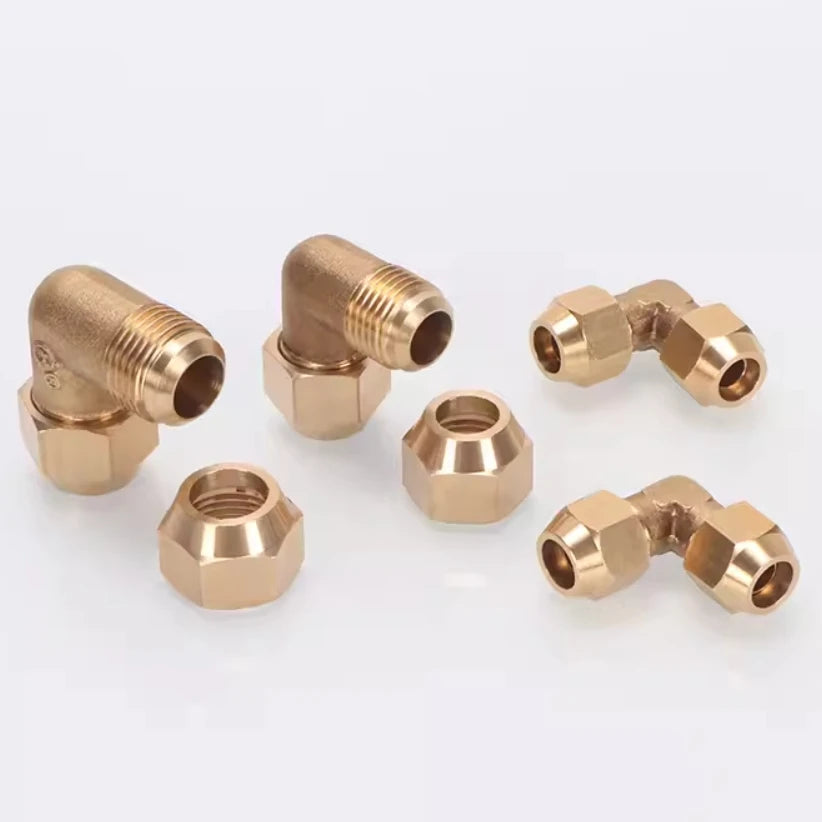 Brass Air Conditioner Forged SAE 1/4 3/8 1/2 3/4 fit UNF Thread Elbow + Nut Equal Flare Connecting Pipe Fitting Adapeter