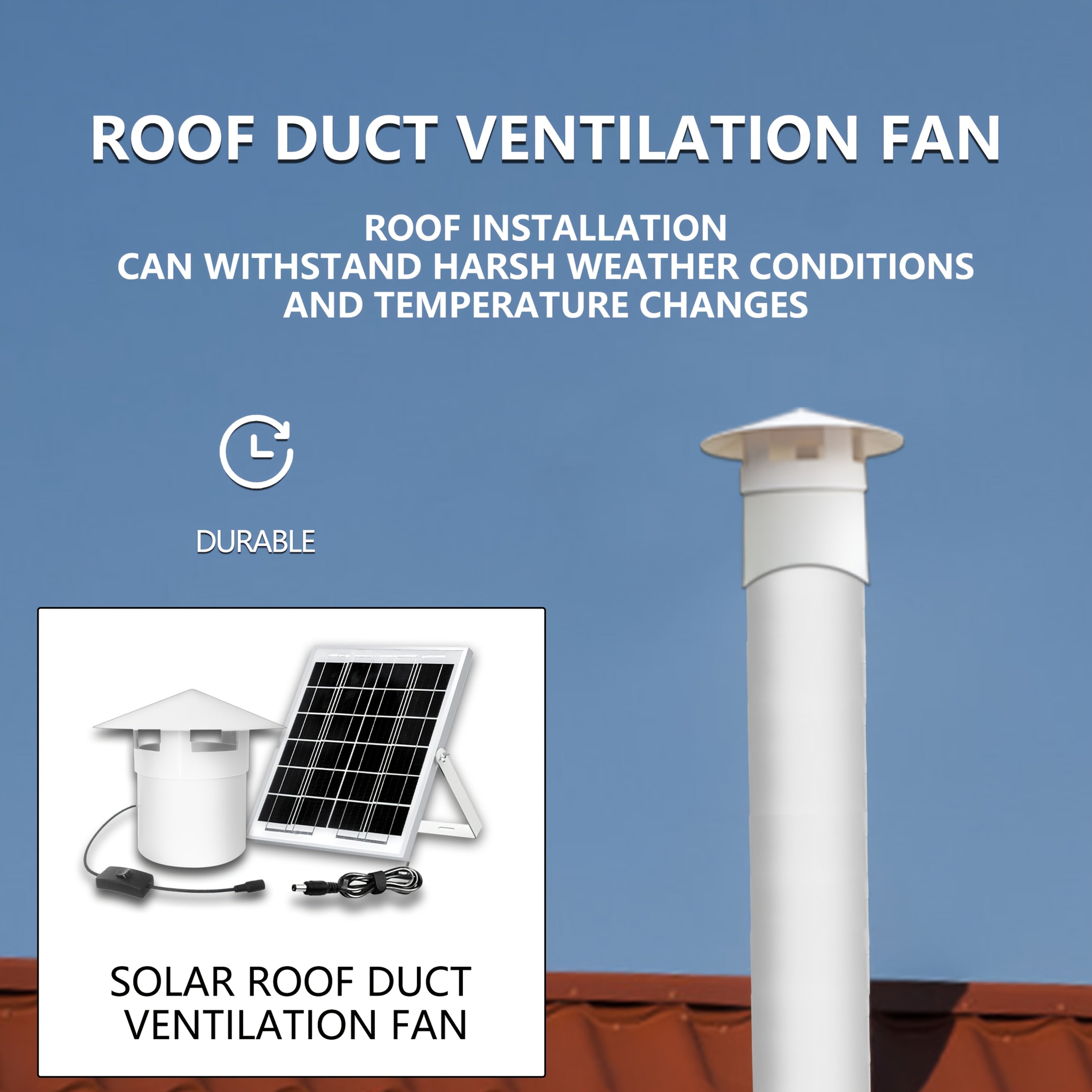 6/8W Solar Roof Vent Fan with Protective Cap - φ110 High-Speed ​​Brushless DC Roof Exhaust Fan, Solar-Powered Attic/Garage/Workshop Ventilation, No Battery Needed, Compatible with Hose for Residential/Commercial Use - Ideal fo
