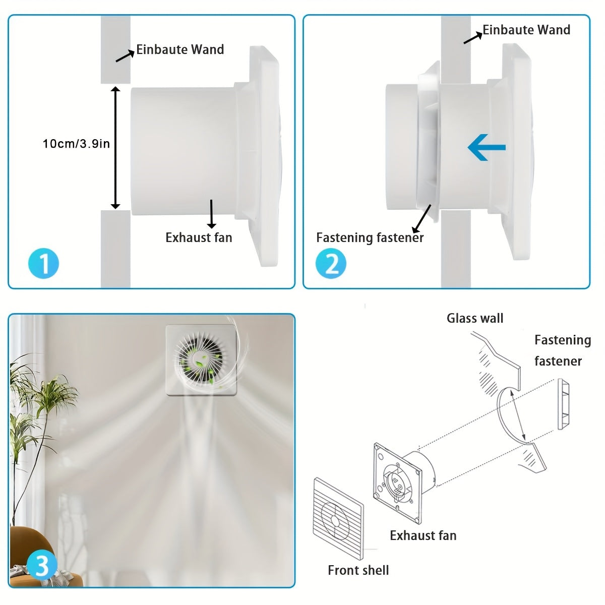 4-Inch Ventilation Fan, European Standard Exhaust Fan, 100m3/h Airflow, Hardwired Installation, Air Purification Equipment with Deflector Baffle, Quiet Operation, Dehumidifying &amp; Ventilating for Kitchen, Bathroom, Pet Room, G