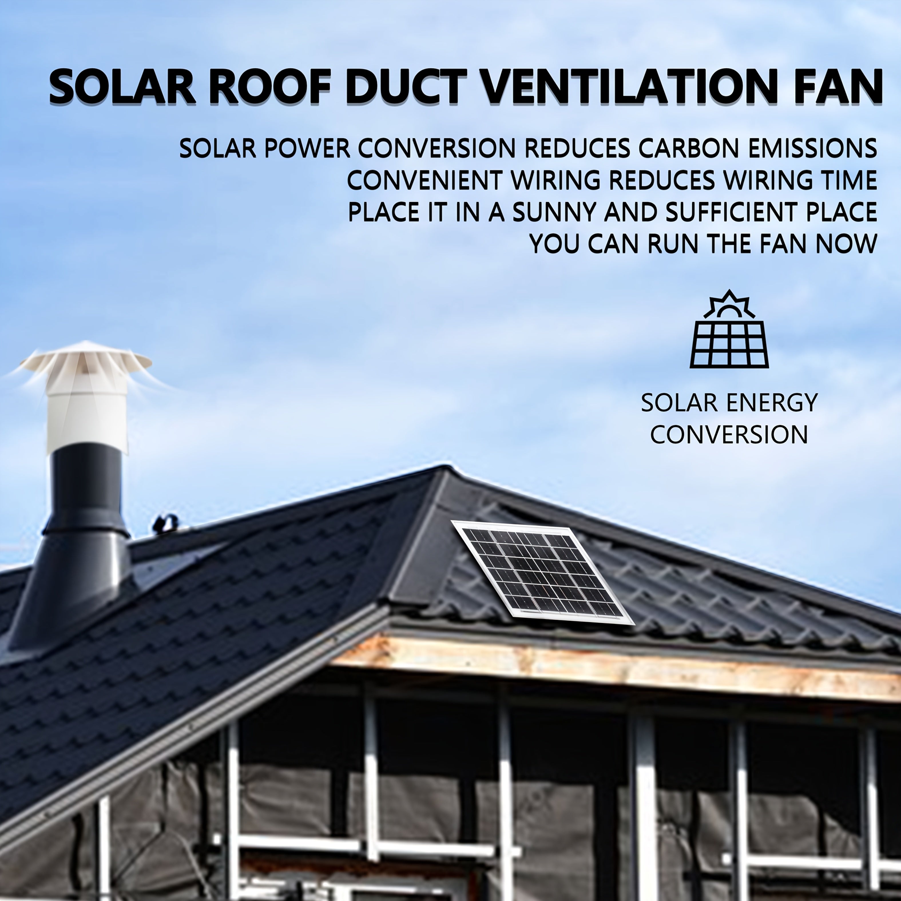 6/8W Solar Roof Vent Fan with Protective Cap - φ110 High-Speed ​​Brushless DC Roof Exhaust Fan, Solar-Powered Attic/Garage/Workshop Ventilation, No Battery Needed, Compatible with Hose for Residential/Commercial Use - Ideal fo