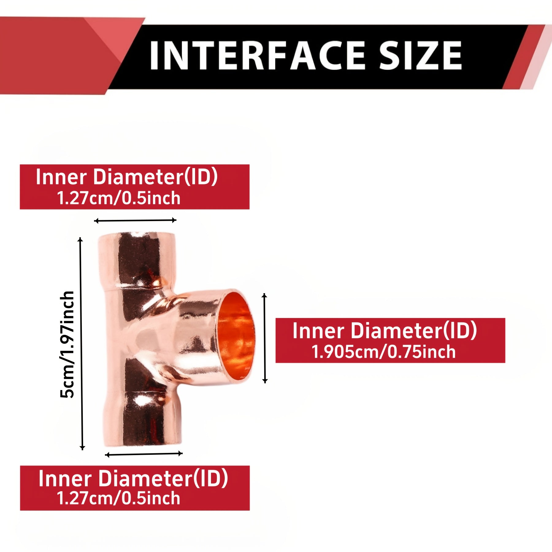 Reducing Tee, Inner Diameter 3/4 "X 1/2" X 1/2 "Copper Tee, Copper Pipe Fittings, Welded Pipes, Residential and Commercial Pipe Welding Fittings with Hot Melt Connections