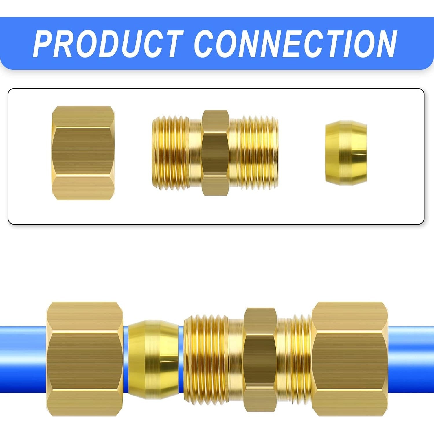 5pcs Heavy-Duty Brass Compression Fittings - 8mm OD Industrial-Grade Press Connect Joints, Hydraulic/Hydrostatic Seal for Fluid Systems (Water, Air, Oil) - for /EU Pipe Standards